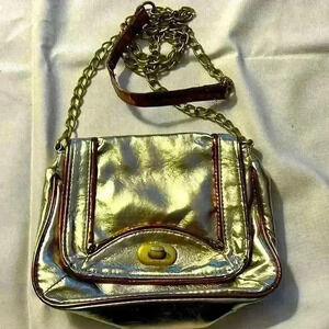 Icing, gold crossbody purse, fun and festive handle 21”, 8”x 6”, twist turn lock